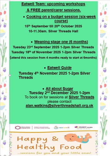 Eatwell Team: upcoming workshops at Silver Threads Hall Donnington